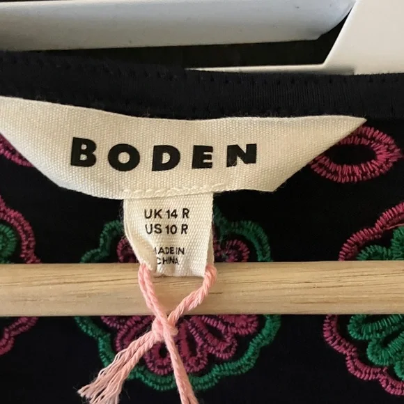 NWT Navy Boden Dress with Colorful Embroidery, Tencel Cotton - Picture 4 of 9